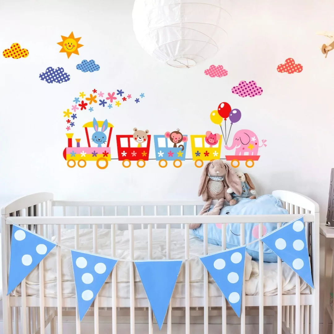 Wall-Art Wandtattoo »Baby Kinderzimmer Lustige Tiere im Zug«, selbstklebend günstig online kaufen