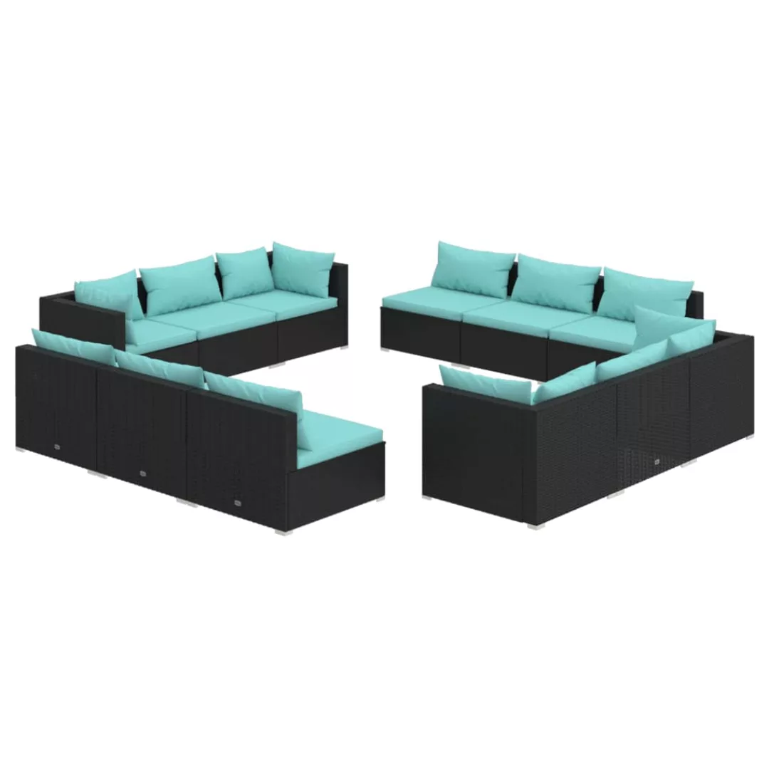 Vidaxl 12-tlg. Garten-lounge-set Mit Kissen Poly Rattan Schwarz günstig online kaufen