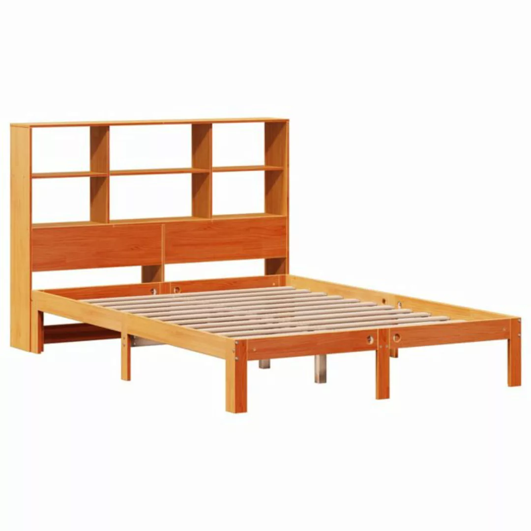 vidaXL Bett Massivholzbett mit Regal ohne Matratze Wachsbraun 120x190 cm günstig online kaufen