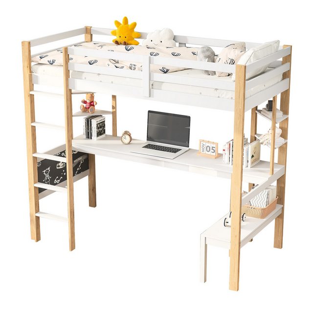 FUROKOY Hochbett Kinderbett 90x200cm mit Ablagefächern,Schreibtisch,Leiter günstig online kaufen