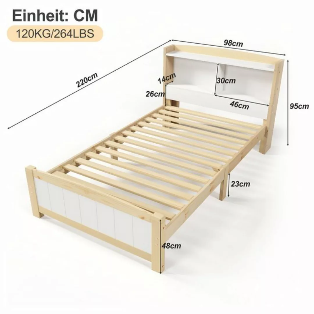 Odikalo Massivholzbett Einzel-/Doppelbett Stauraum-Kopfteil, Ohne/Mit Matra günstig online kaufen