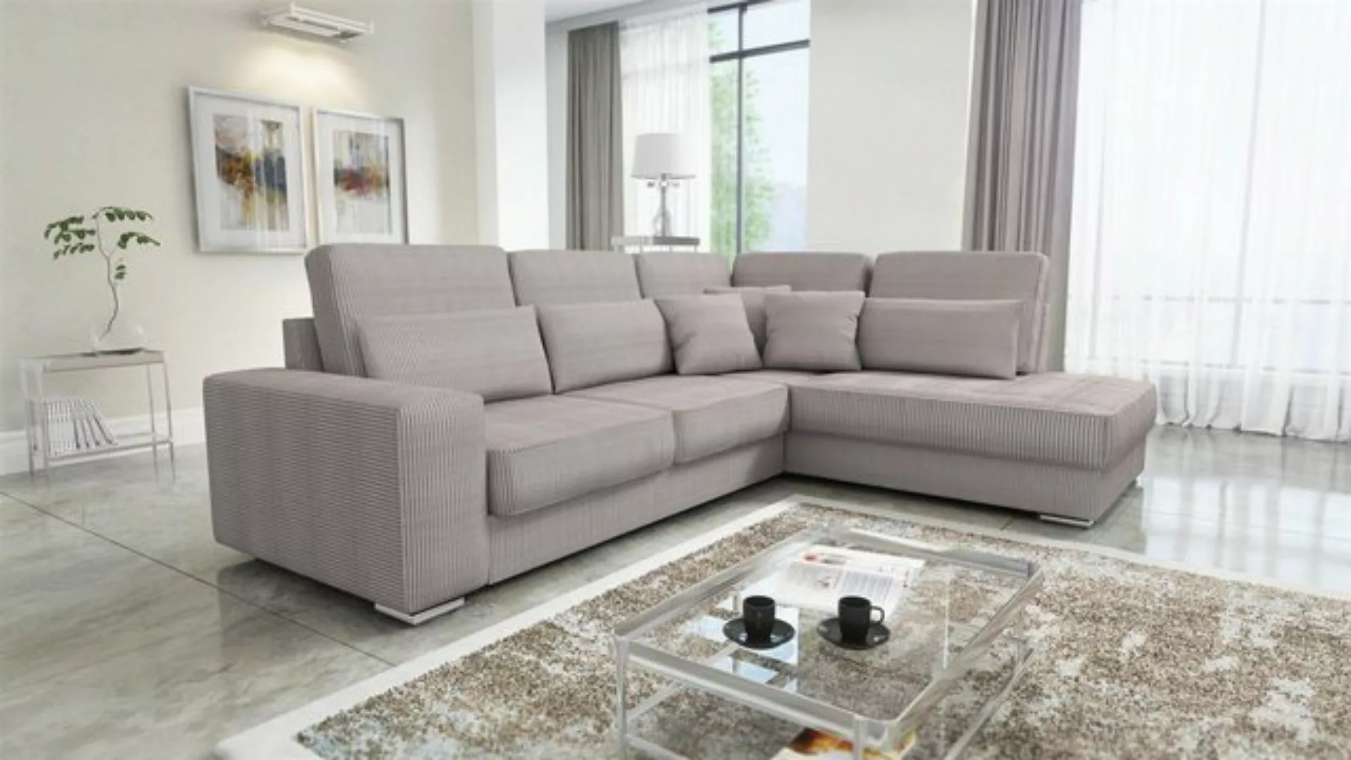 Fun Möbel Ecksofa Sofa NEVIO XL Stoff Scala mit Ottomane, inkl. Rückenkisse günstig online kaufen