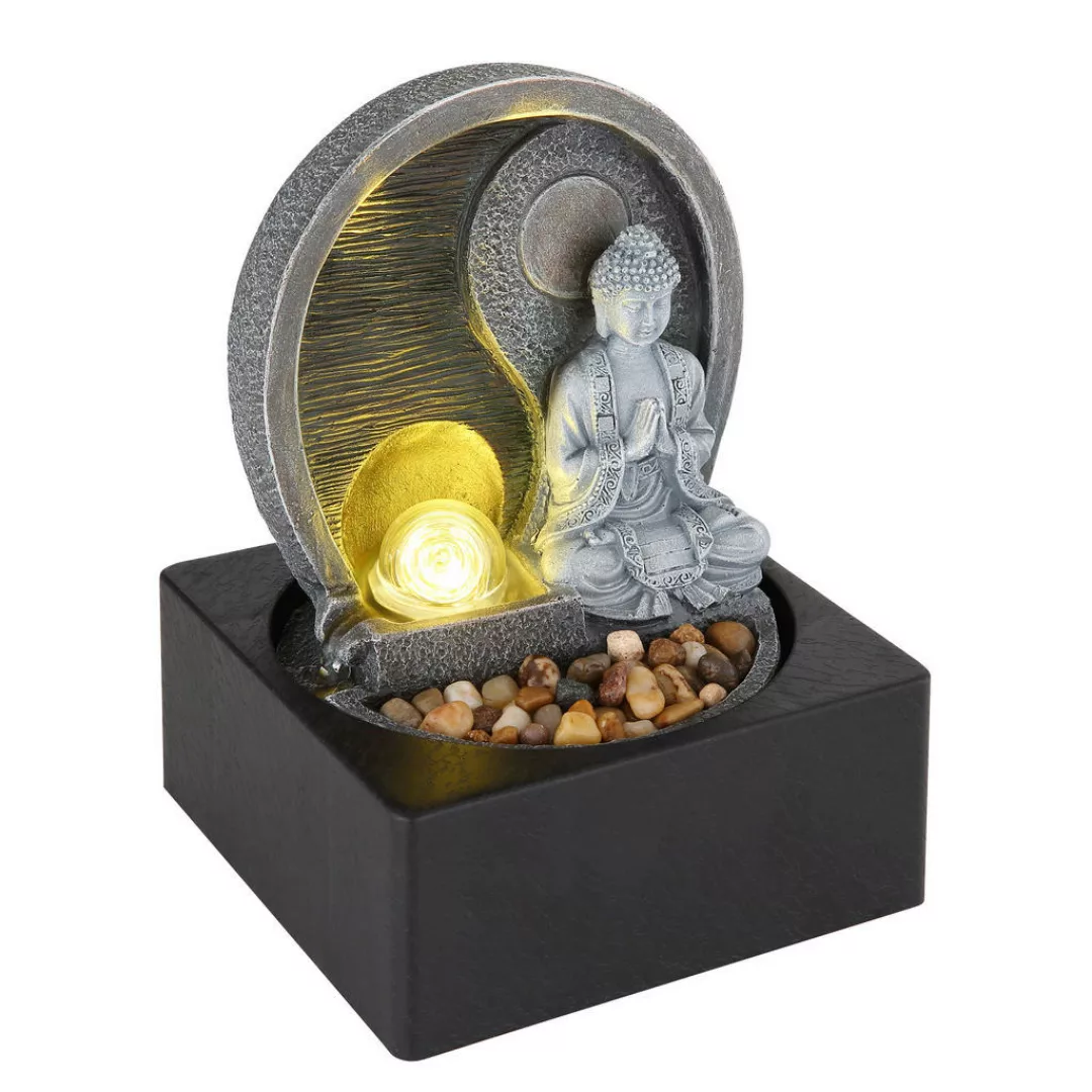 LED-Zimmerbrunnen Fontana, anthrazit/grau, Buddha günstig online kaufen