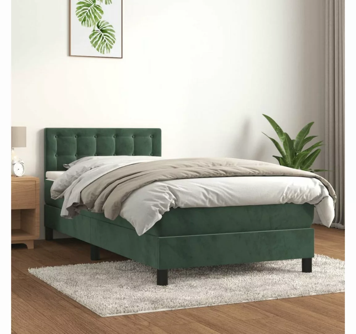 vidaXL Boxspringbett Boxspringbett mit Matratze Dunkelgrün 100x200 cm Samt günstig online kaufen