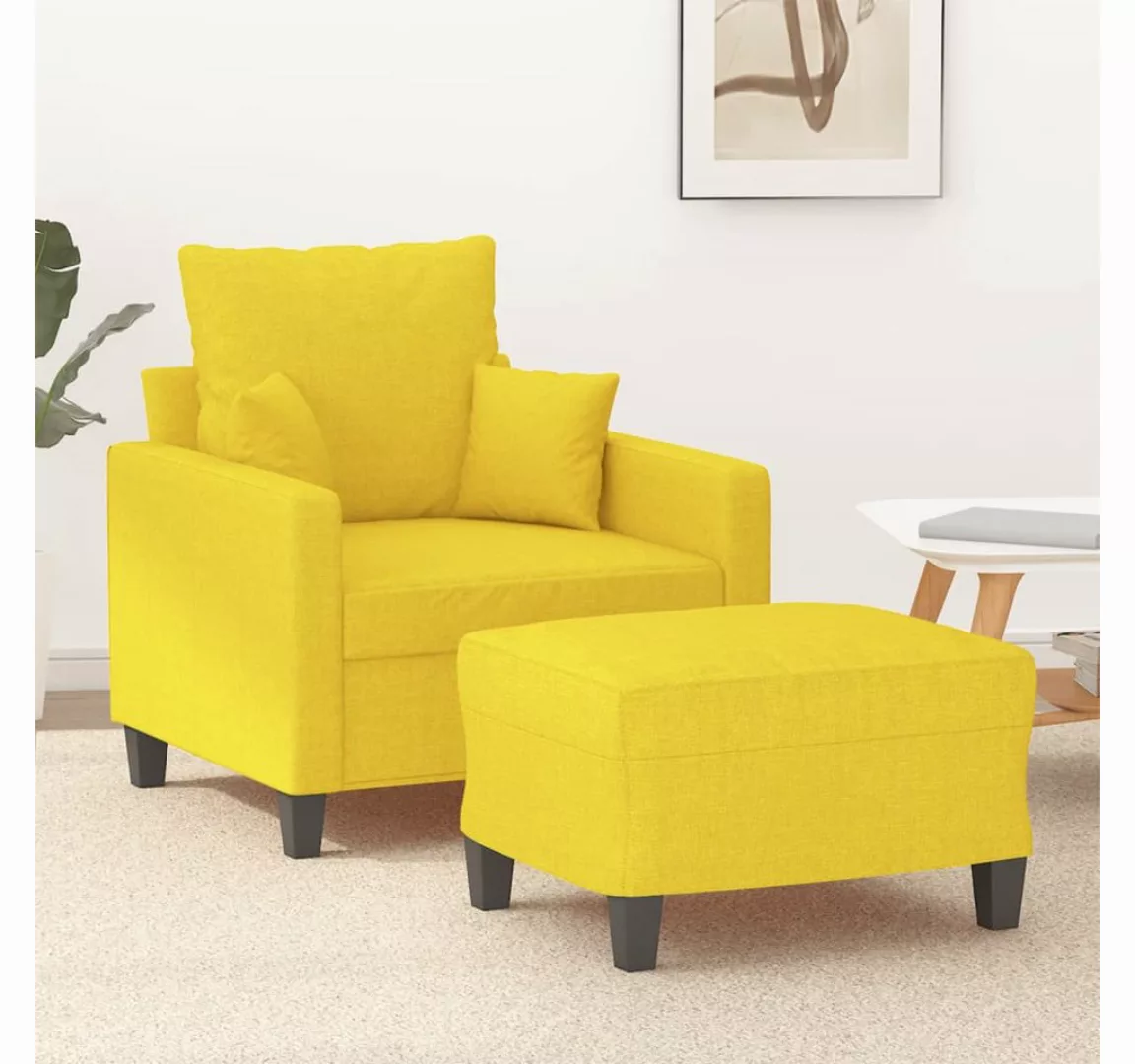 vidaXL Sofa Sessel mit Hocker 60 cm Stoff, Gelb günstig online kaufen