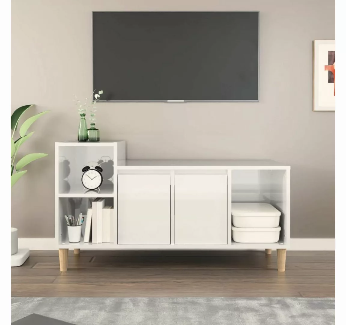 furnicato TV-Schrank Hochglanz-Weiß 100x35x55 cm Holzwerkstoff günstig online kaufen