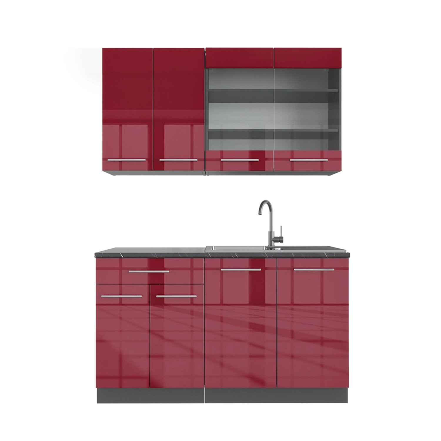 Vicco Küchenzeile Fame-Line, Bordeaux Hochglanz/Anthrazit, 140cm günstig online kaufen