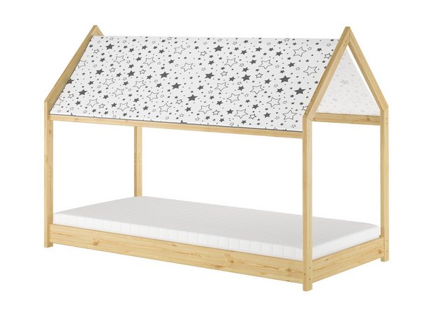 ERST-HOLZ Bett Hausbett mit Dach 90x200 Kiefer massiv Kinderbett niedrig, K günstig online kaufen