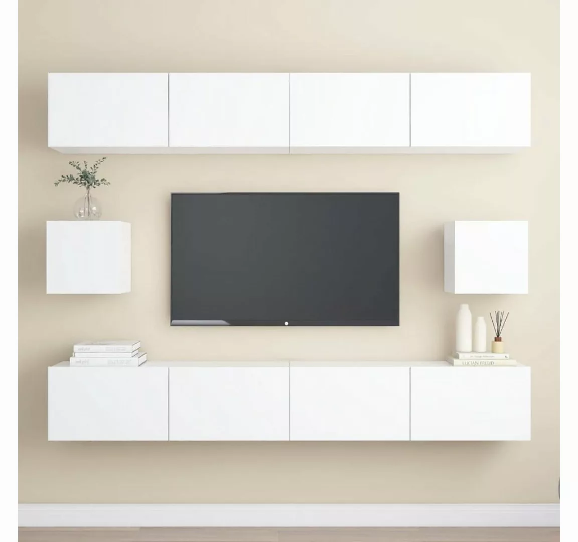 vidaXL TV-Schrank 6-tlg TV-Schrank-Set Weiß Spanplatte TV-Konsole für Ferns günstig online kaufen