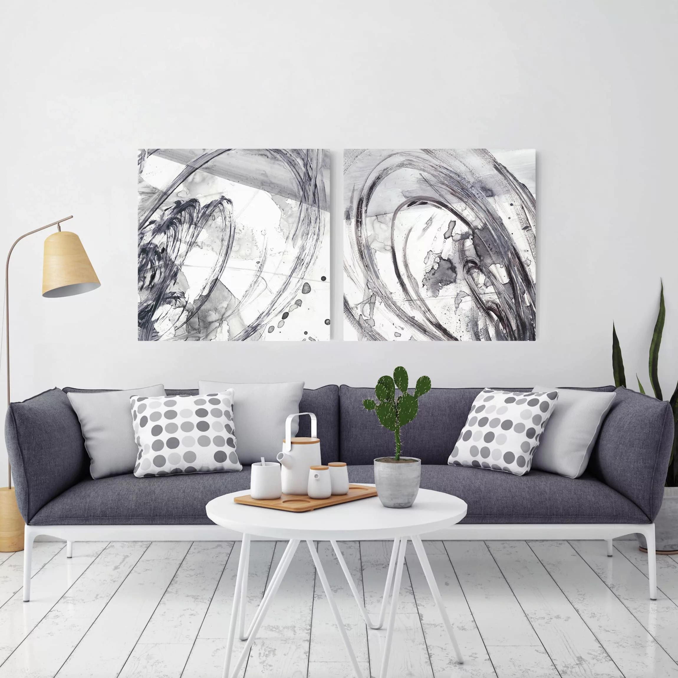 2-teiliges Leinwandbild Abstrakt - Quadrat Sonar Schwarz Weiß Set I günstig online kaufen