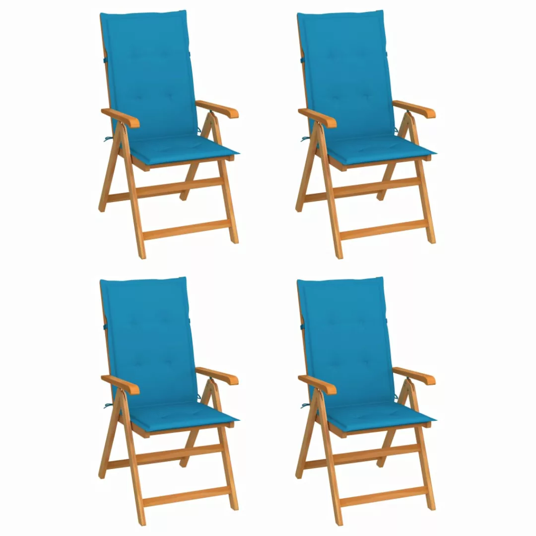 Gartenstühle 4 Stk. Mit Blauen Kissen Massivholz Teak günstig online kaufen