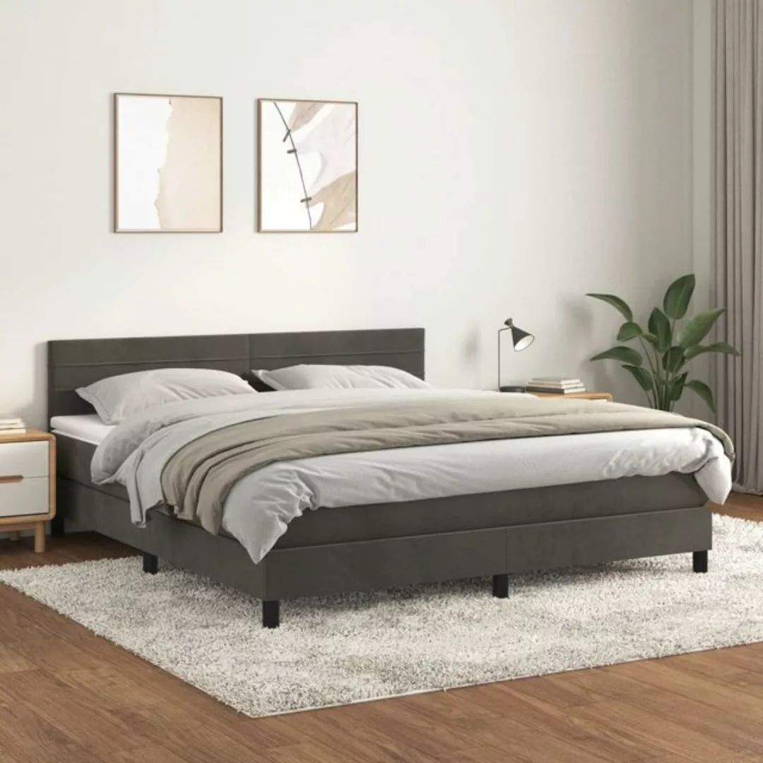 vidaXL Bettgestell Boxspringbett mit Matratze Dunkelgrau 160x200 cm Samt Be günstig online kaufen