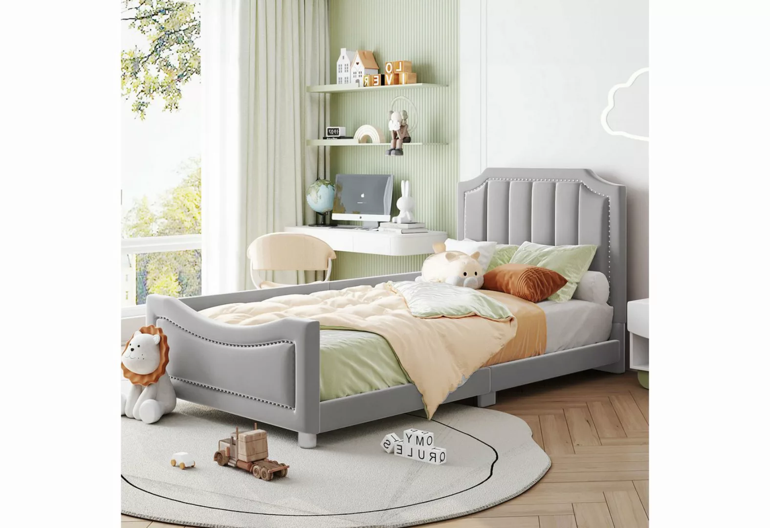 MODFU Kinderbett Polsterbett Einzelbett, Schlafsofa 90x200cm (mit Rückenleh günstig online kaufen