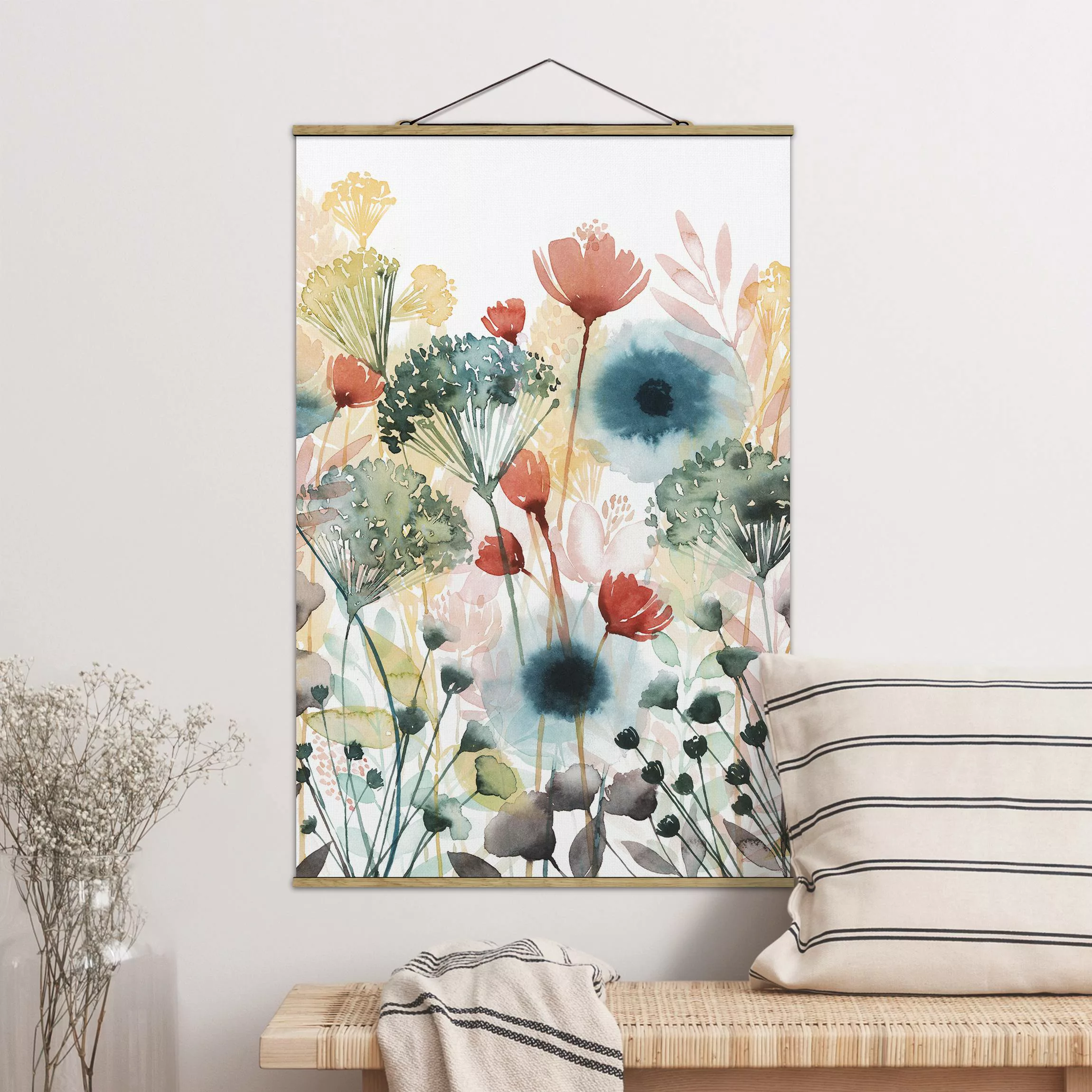 Stoffbild Blumen mit Posterleisten - Hochformat Wildblumen im Sommer I günstig online kaufen