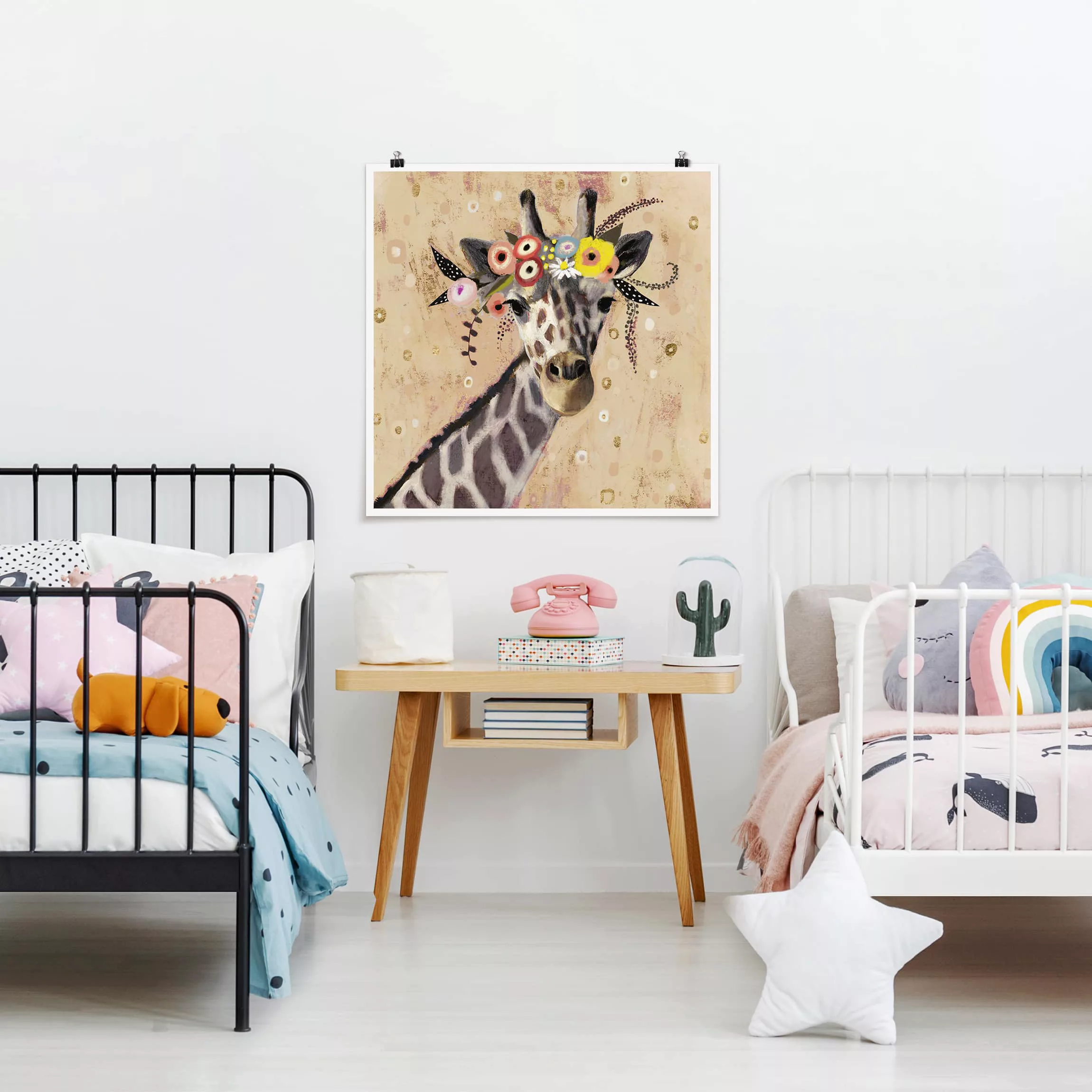 Poster Tiere - Quadrat Klimt Giraffe günstig online kaufen
