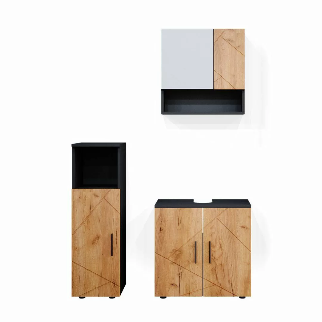 Vicco Badmöbel-Set Irma, Anthrazit/Eiche, 3 Teile, günstig online kaufen