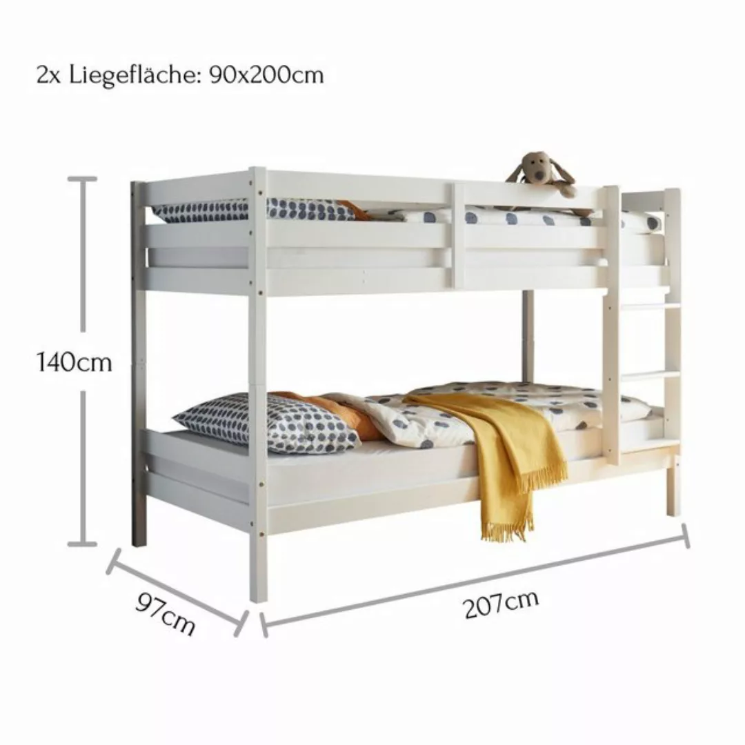 Begabino Etagenbett Schubkästen, Doppelhochbett, Kiefer Massiv weiß - 207x1 günstig online kaufen