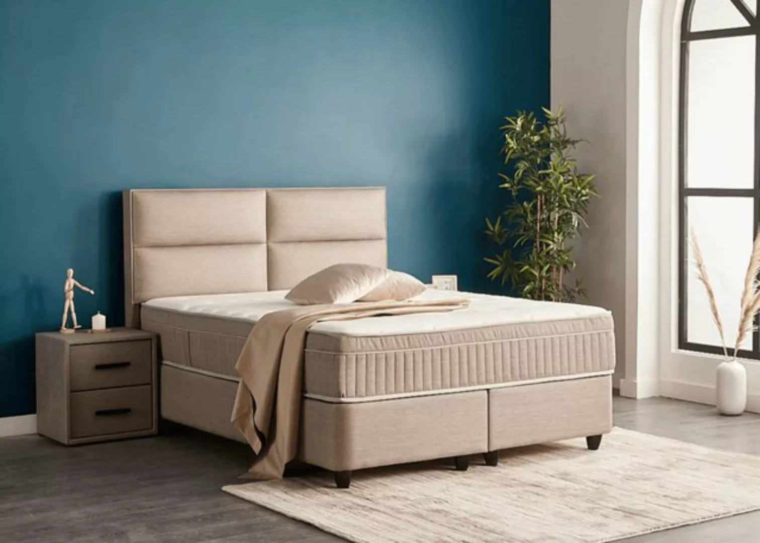 abc bedding Boxspringbett Komfortbett SENNA mit Webstoff in Beige, Voll-ort günstig online kaufen