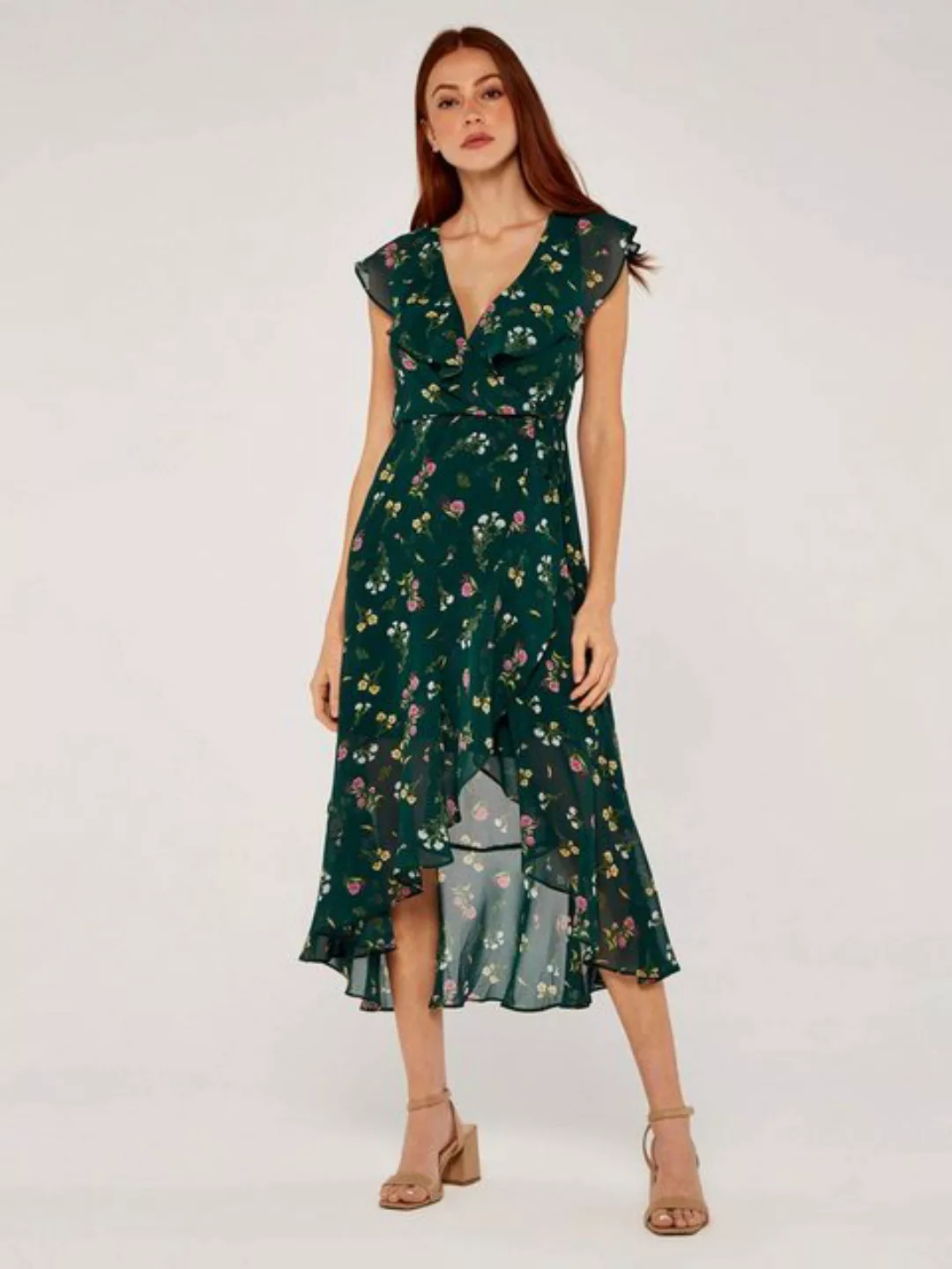 Apricot Midikleid Botanical Ruffle Wrap Midi Dress, (1-tlg., Stoffgürtel) i günstig online kaufen