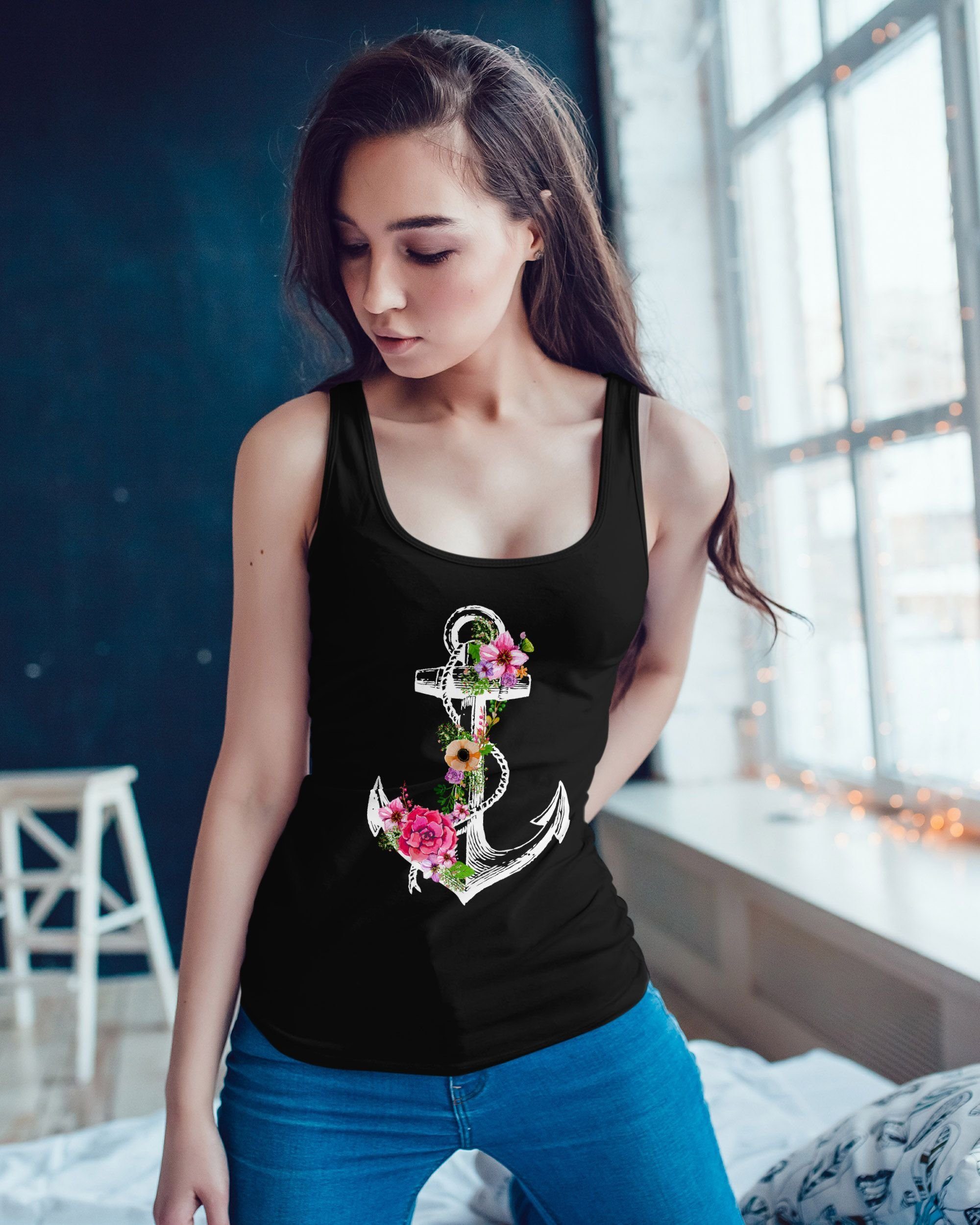 Neverless Tanktop Damen Tank-Top Blumen Anker günstig online kaufen