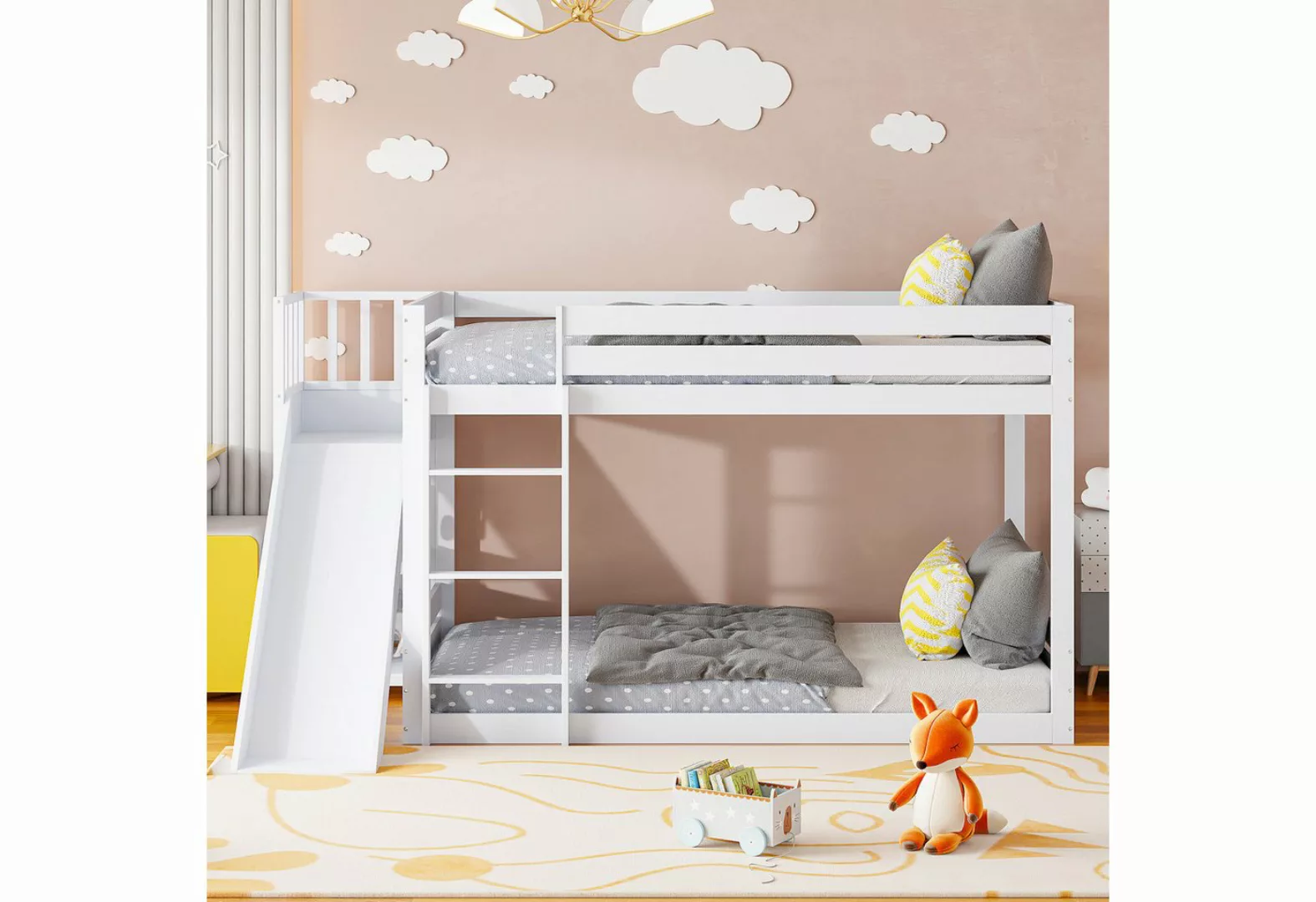 Ulife Etagenbett Kinderbett Jugendbett mit Rutsche und Regal, 90x200cm günstig online kaufen