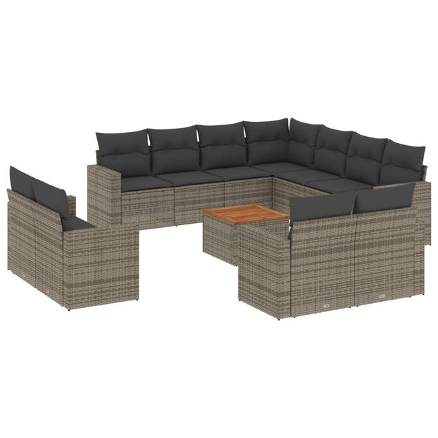 vidaXL Sofaelement 12-tlg. Garten-Sofagarnitur mit Kissen Grau Poly Rattan günstig online kaufen