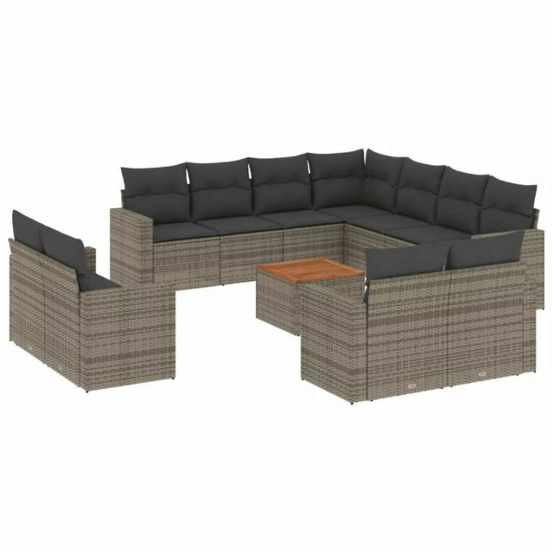 vidaXL Sofaelement 12-tlg. Garten-Sofagarnitur mit Kissen Grau Poly Rattan günstig online kaufen