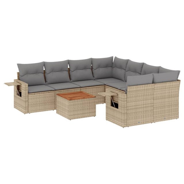 vidaXL Sofaelement 9-tlg. Garten-Sofagarnitur mit Kissen Beige Poly Rattan günstig online kaufen