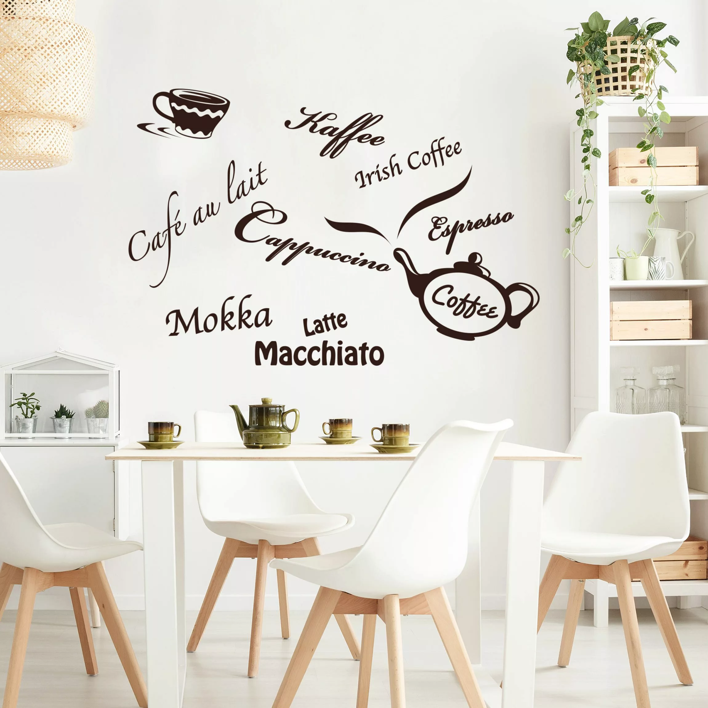 Wandtattoo Küchenspruch Kaffeesorten mit Kaffeekanne günstig online kaufen