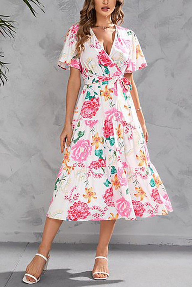 BlauWave Jerseykleid Damen summer elegant Volantkleid Midi-A-Linien-Kleid D günstig online kaufen