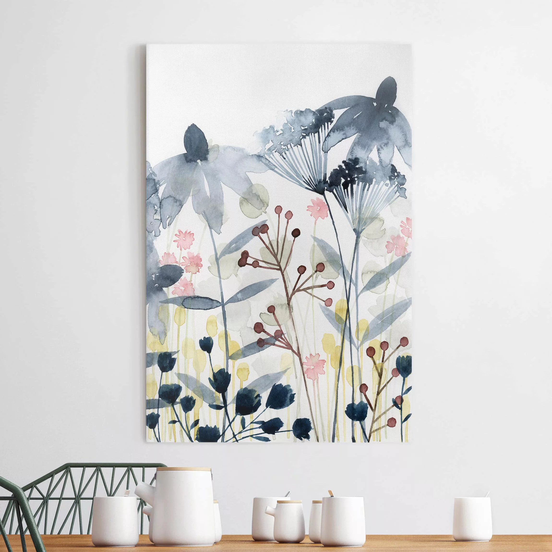 Leinwandbild Blumen - Hochformat Wildblumen Aquarell II günstig online kaufen