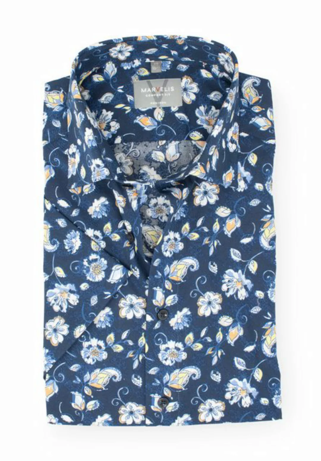 MARVELIS Kurzarmhemd Kurzarmhemd - Comfort Fit - Einfarbig - Marine günstig online kaufen