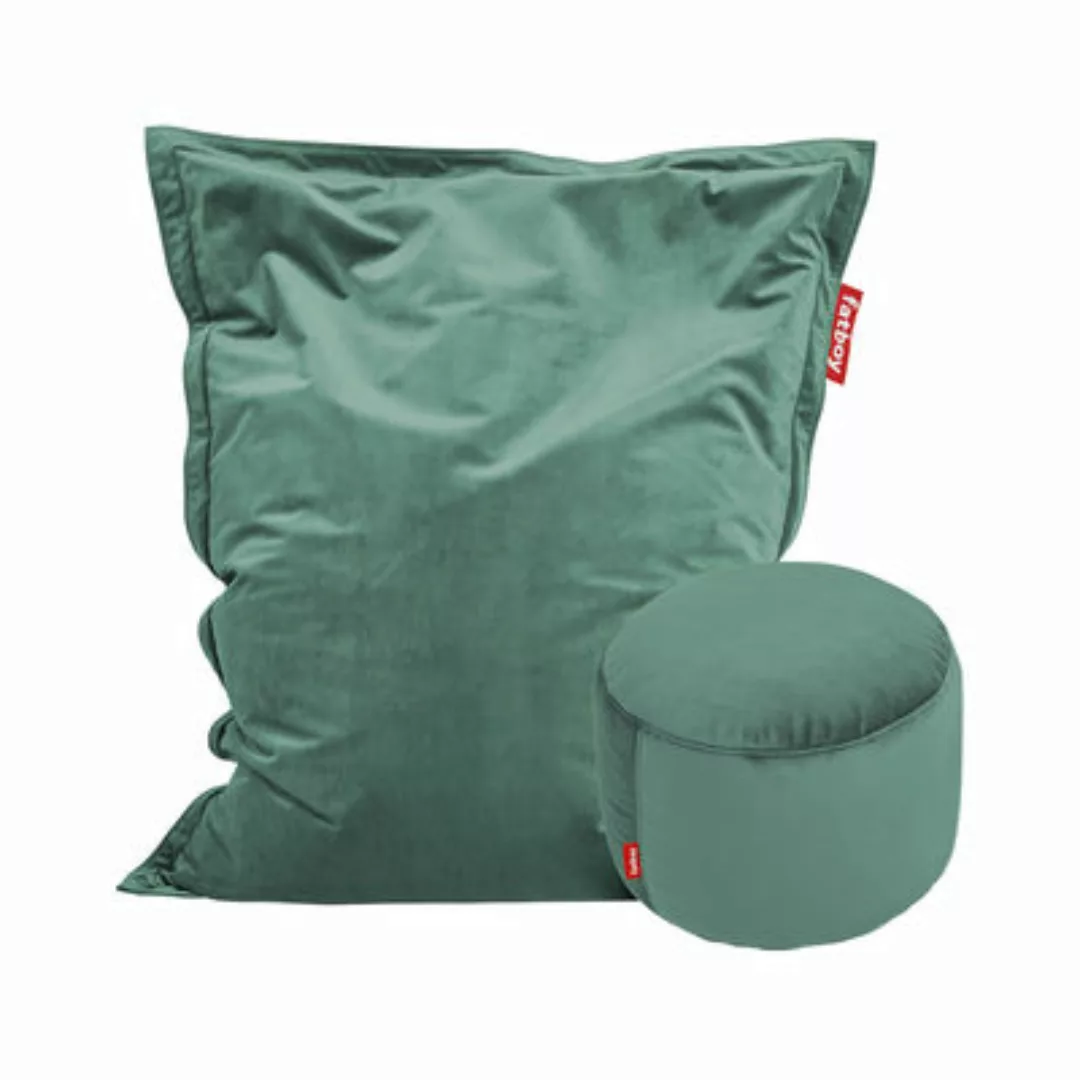 Promo-Pack Pouf Original Slim Velvet + pouf Point Velvet textil grün / Seid günstig online kaufen