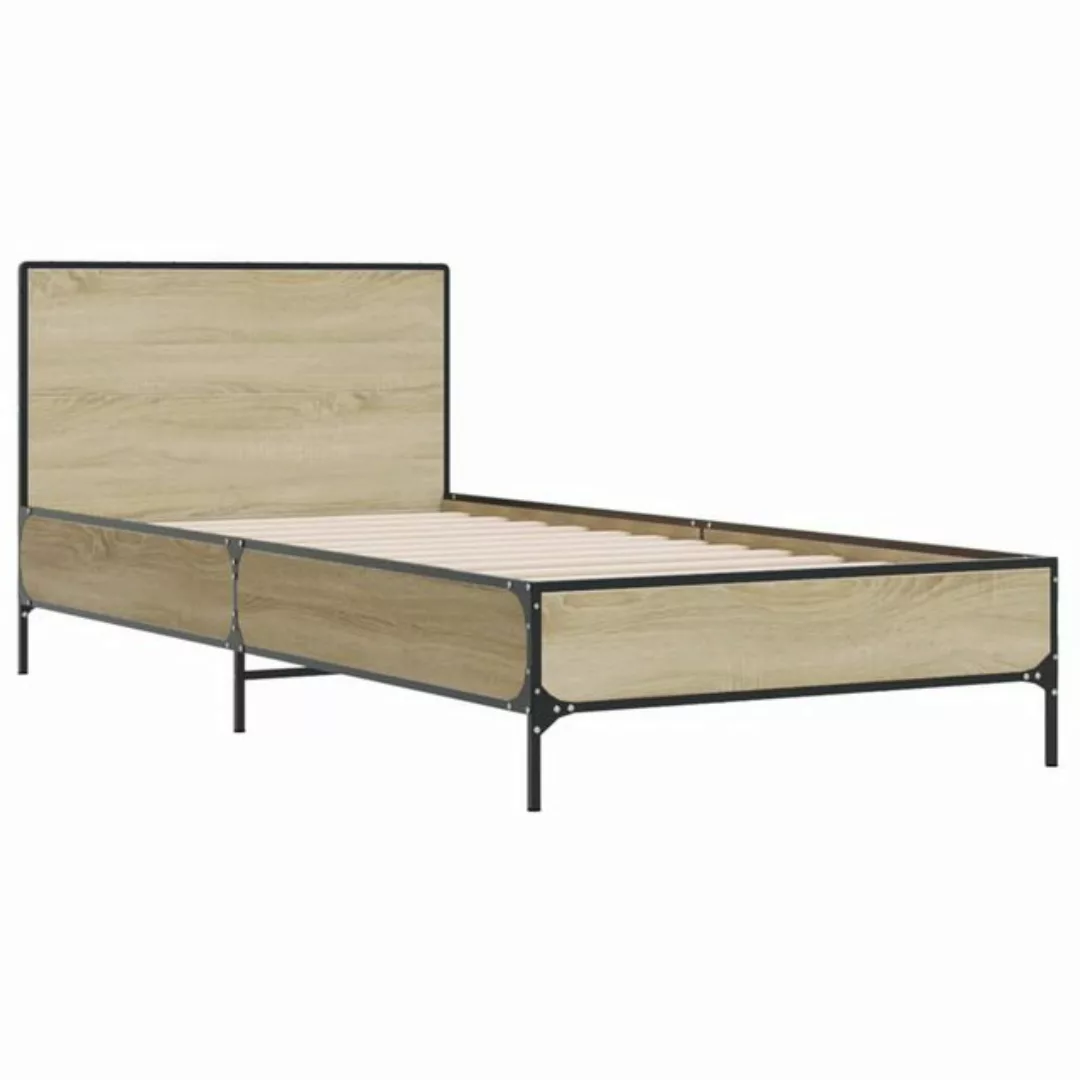 vidaXL Bett Bettgestell Räuchereiche 75x190 cm Holzwerkstoff und Metall günstig online kaufen