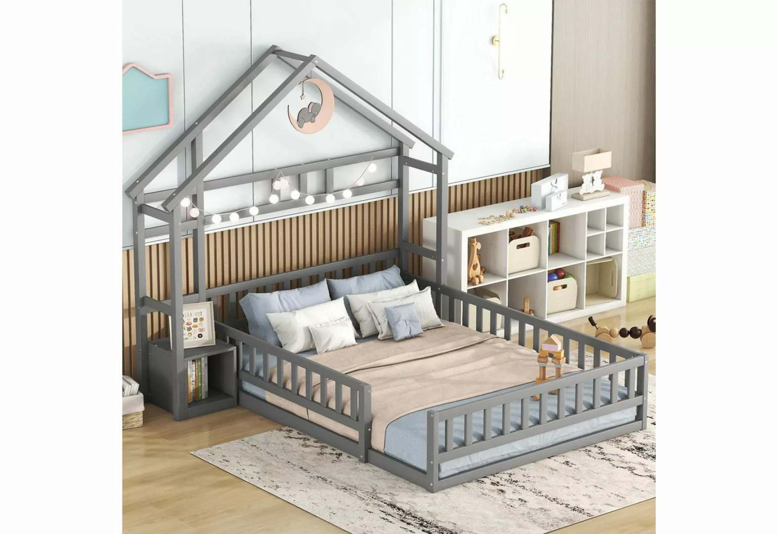 MODFU Kinderbett Holzbett Flachbetten Funktionsbett Doppelbett (Flachbetten günstig online kaufen