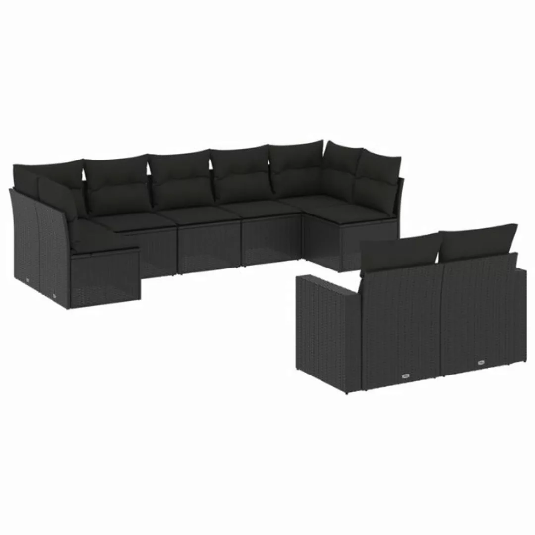 vidaXL Sofaelement 9-tlg. Garten-Sofagarnitur mit Kissen Schwarz Poly Ratta günstig online kaufen