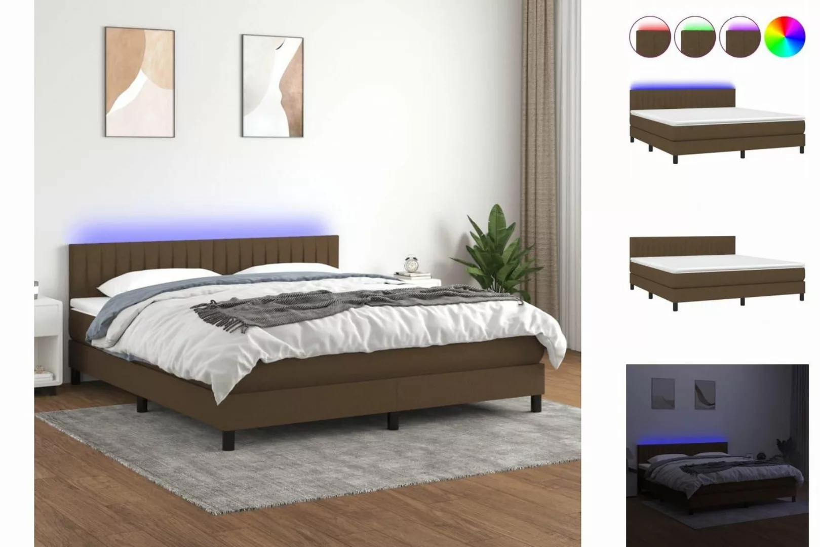 vidaXL Boxspringbett Boxspringbett mit Matratze LED Dunkelbraun 160x200 cm günstig online kaufen