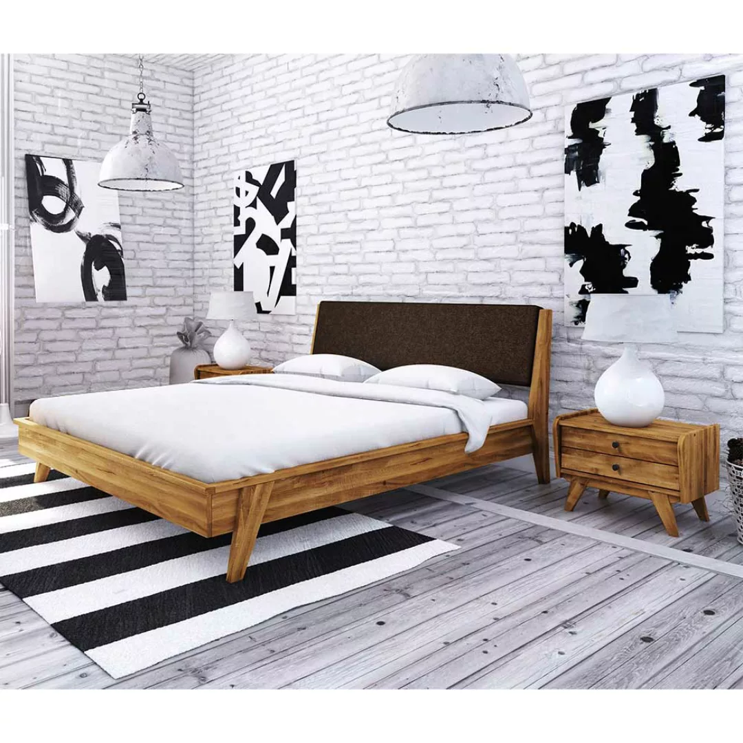 Schlafzimmer Bett aus Wildeiche Massivholz Retro Design (dreiteilig) günstig online kaufen