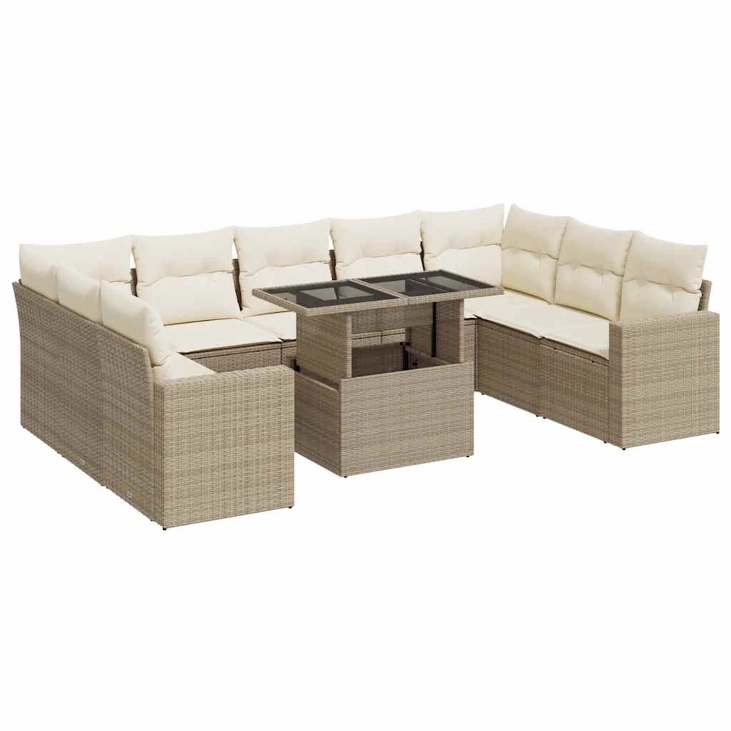 vidaXL 10-Tlg Garten-Sofagarnitur mit Kissen Beige Poly Rattan 3326379 günstig online kaufen