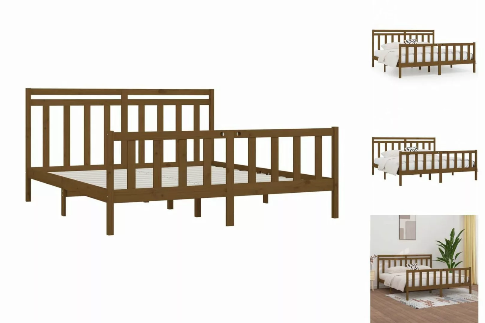 vidaXL Bettgestell Massivholzbett Honigbraun Kiefer 200x200 cm Bett Bettges günstig online kaufen