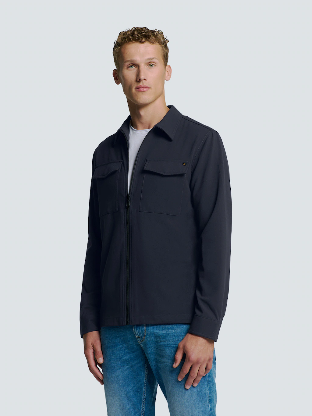 NO EXCESS Langarmhemd "No Excess Stretch Overshirt mit Reißverschluss" günstig online kaufen