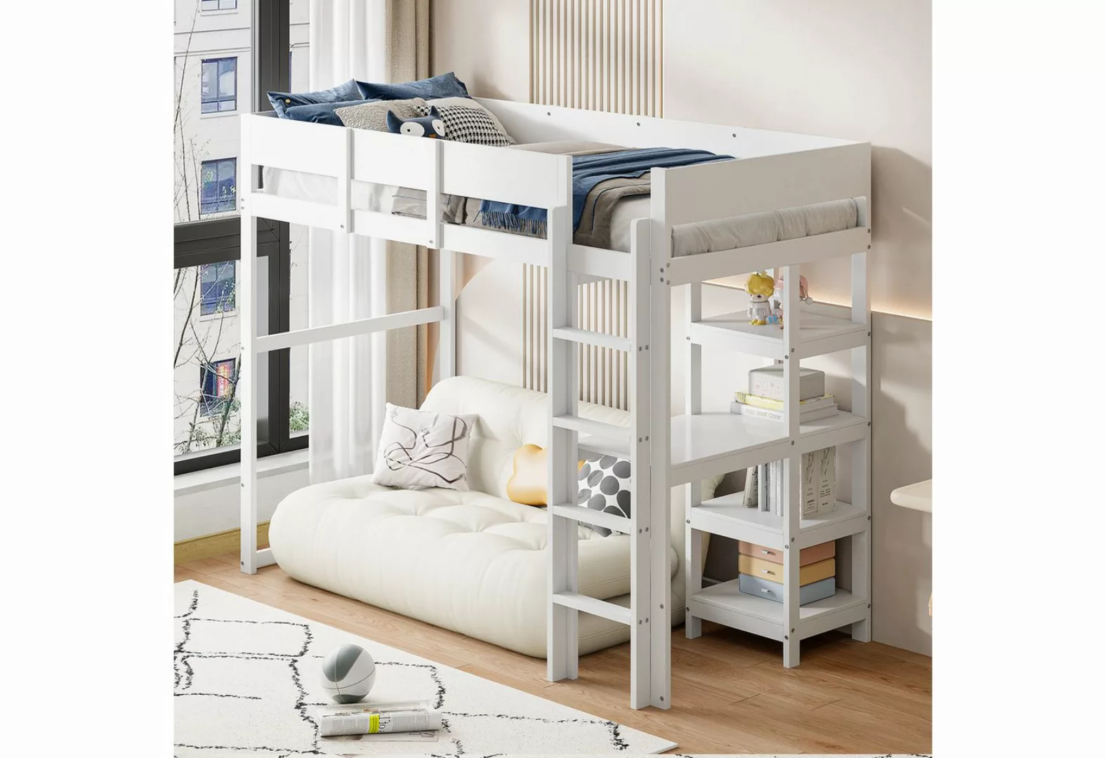 MODFU Kinderbett Hochbett Stauraumbett Einzelbett Bett (Bettgestell aus mas günstig online kaufen