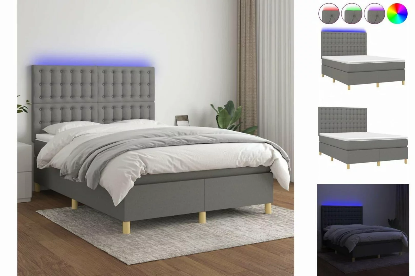 vidaXL Boxspringbett Boxspringbett mit Matratze LED Dunkelgrau 140x190 cm S günstig online kaufen