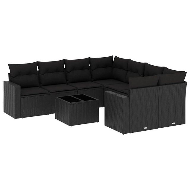 vidaXL Sofaelement 9-tlg. Garten-Sofagarnitur mit Kissen Schwarz Poly Ratta günstig online kaufen