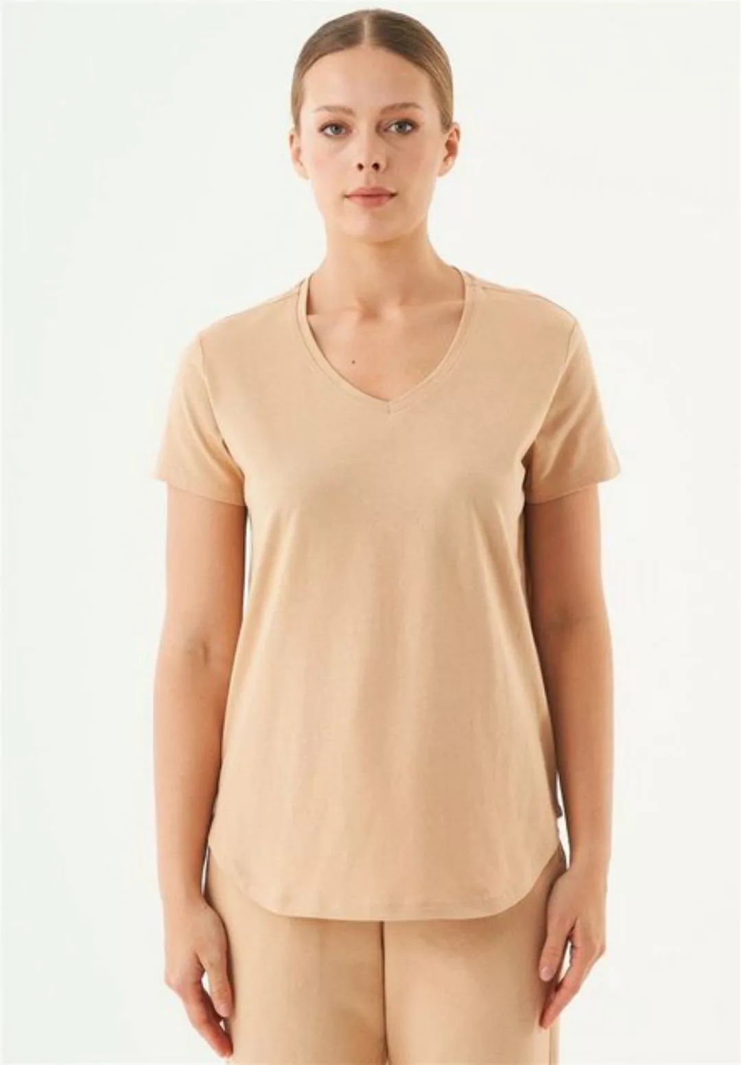 ORGANICATION T-Shirt Tuba-Women's V-Neck Basic T-Shirt in Beige günstig online kaufen