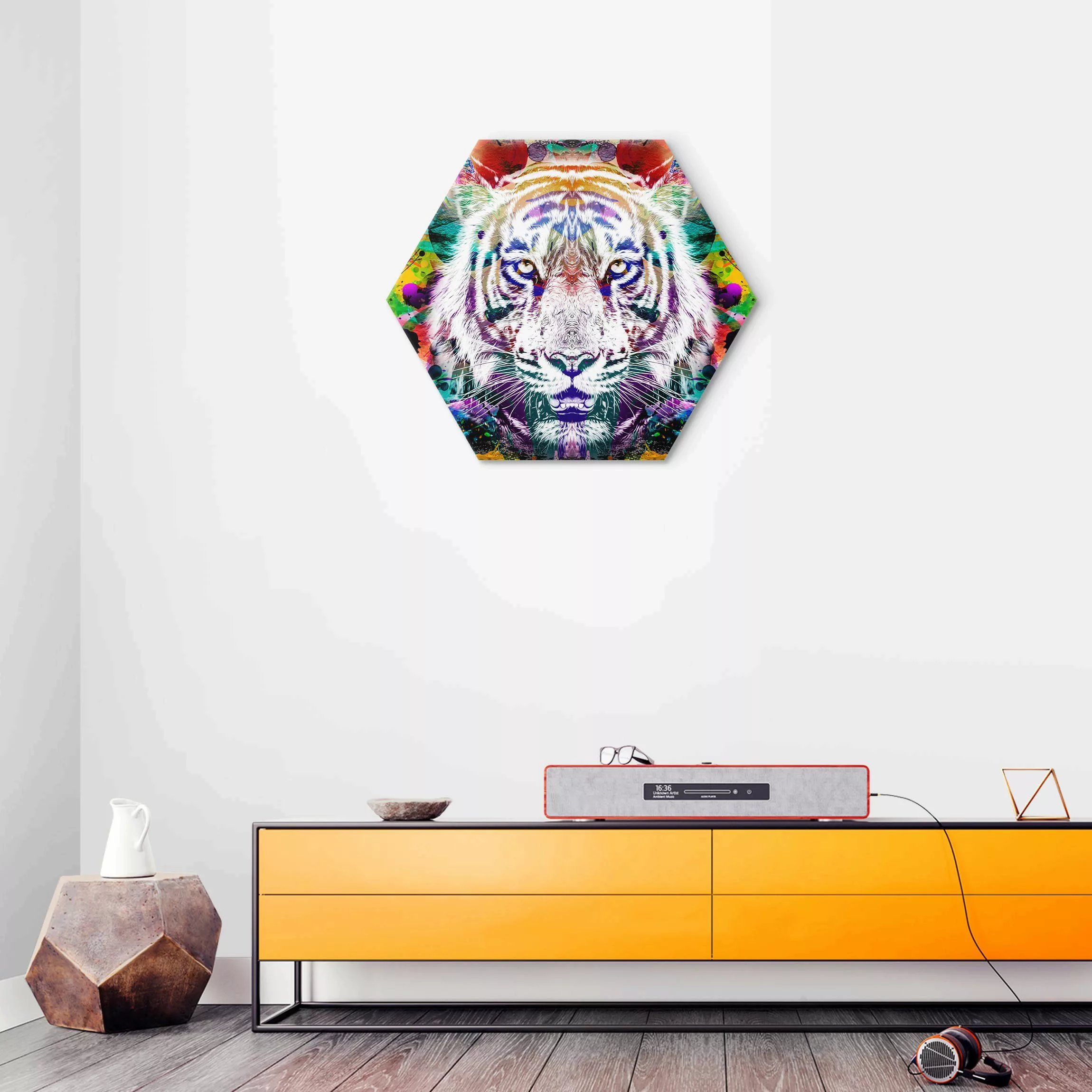 Hexagon-Alu-Dibond Bild Street Art Tiger günstig online kaufen