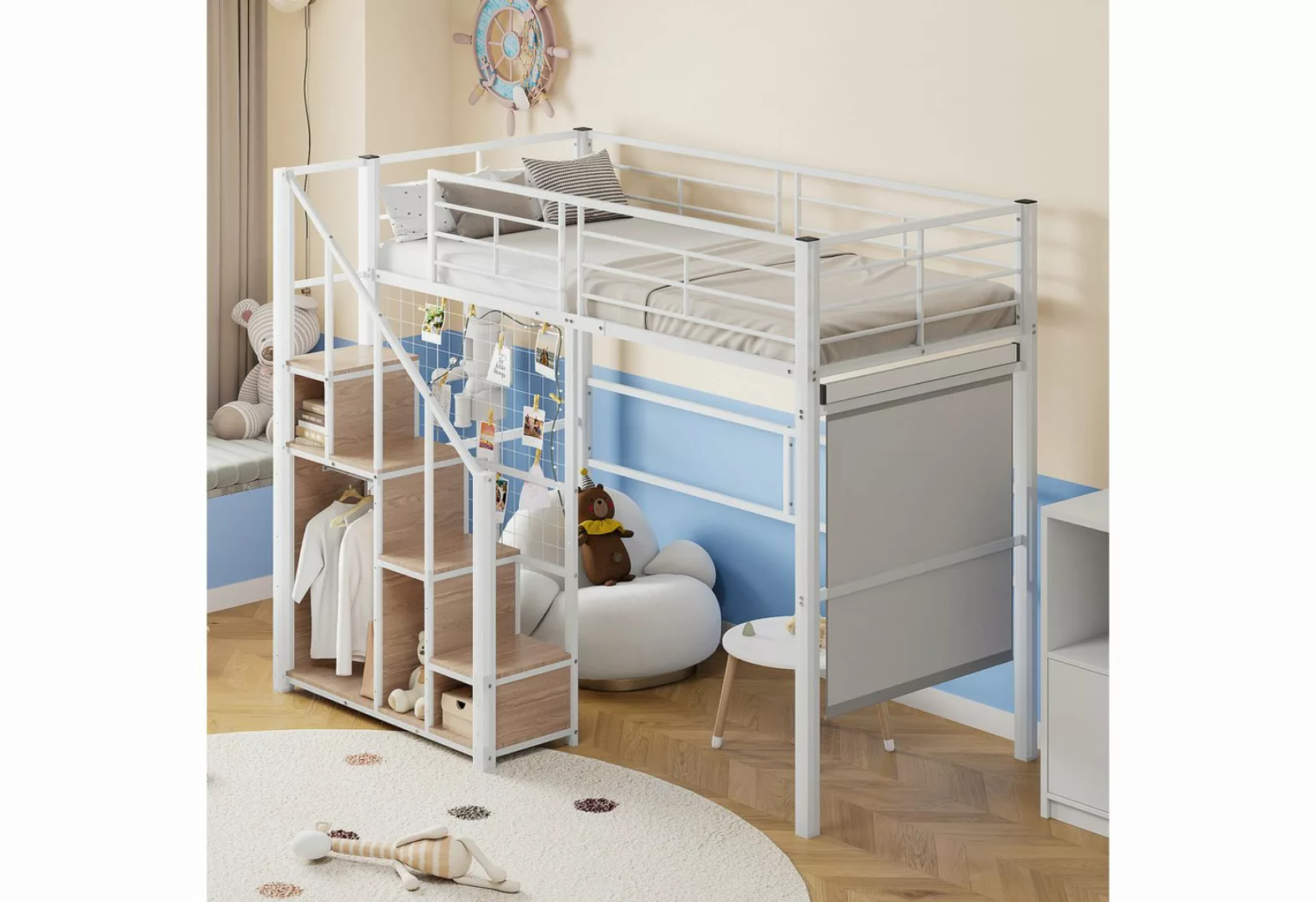 REDOM Kinderbett Stauraumbett Hochbett Metallbett (mit Sicherheitsleiter, K günstig online kaufen