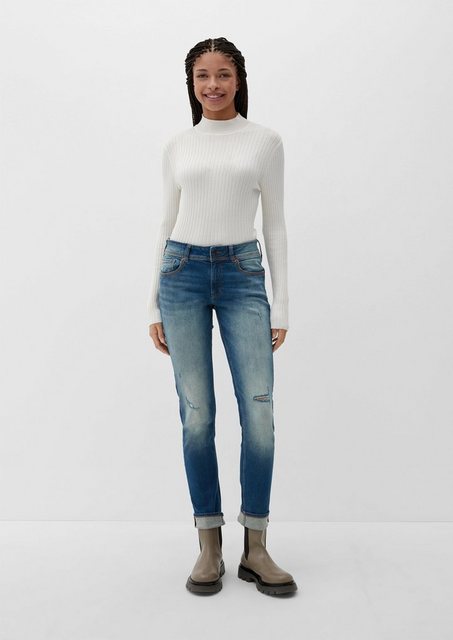 QS Stoffhose Jeans Catie / Slim Fit / Mid Rise / Slim Leg Destroyes, Waschu günstig online kaufen