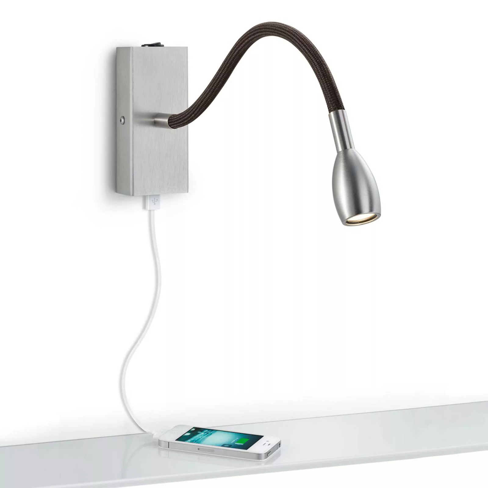 LED-Wandleuchte Milos nickel mit USB-Ladeanschluss günstig online kaufen