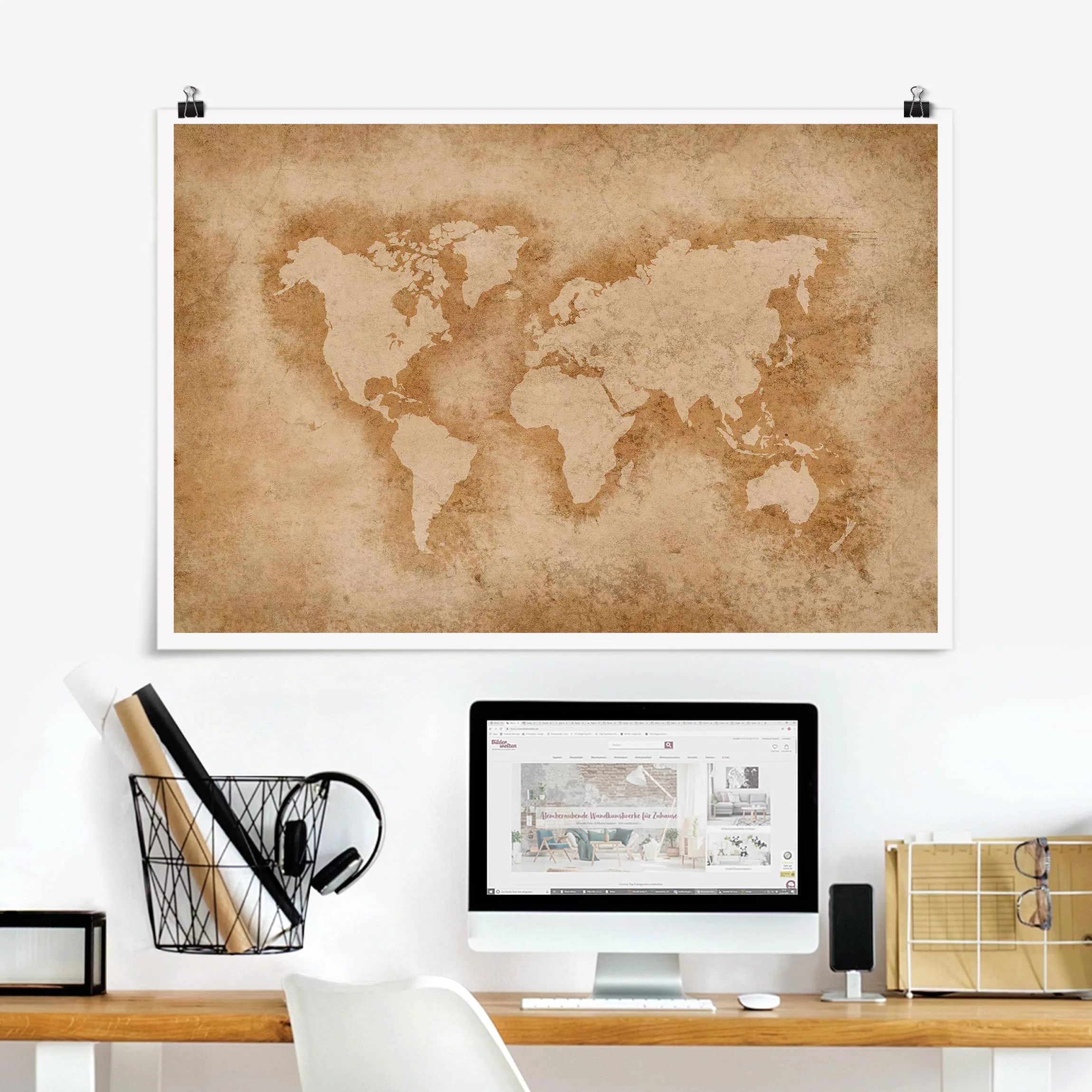 Poster Stadt-, Land- & Weltkarten - Querformat Antike Weltkarte günstig online kaufen